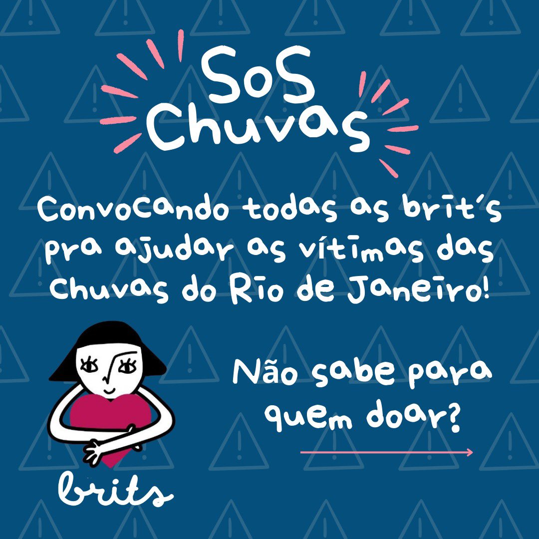 britneys_crew's tweet photo. E aí Britzada!! Devido às fortes chuvas que atingiram a cidade do Rio de Janeiro, principalmente Zona Norte e Baixada Fluminense, estamos compartilhando alguns pontos de coleta de doações para as vítimas dessas regiões. https://t.co/sRa2waCsb4