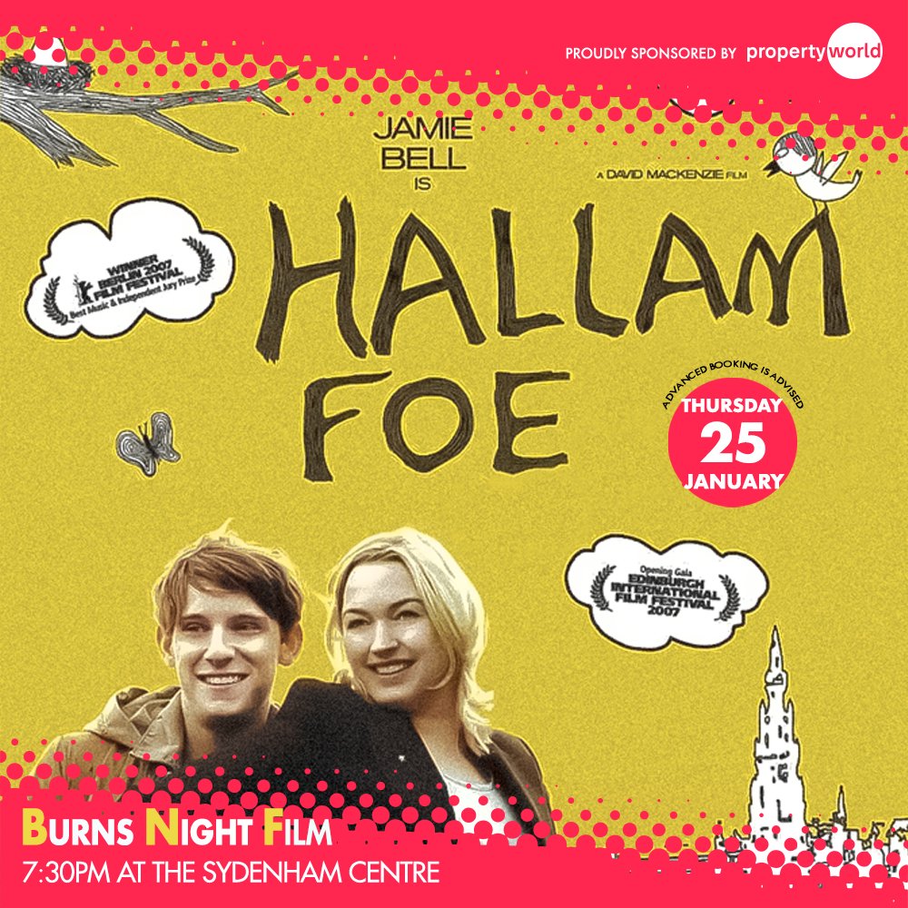 Celebrating #BurnsNight with this wonderfully twisted gem of a film/love letter to Edinburgh! Join us. #HallamFoe #JamieBell #SydenhamArts #SAFilmClub #filmnight #SE26