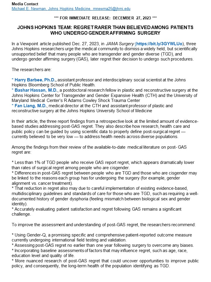 Michael E. Newman (@menewman17) on Twitter photo Except for <a href="/DCSWA/">DCSWA š„</a> posts, I've been mostly AWOL from X (nee Twitter). Time to reduce the backlog & share some recent news stories I've done for <a href="/HopkinsMedNews/">Hopkins Med News</a>. First up, reporting on a 12/27/23 <a href="/JAMASurgery/">JAMA Surgery</a> article w/ an important finding about #GenderAffirmingSurgery. Except for <a href="/DCSWA/">DCSWA š„</a> posts, I've been mostly AWOL from X (nee Twitter). Time to reduce the backlog & share some recent news stories I've done for <a href="/HopkinsMedNews/">Hopkins Med News</a>. First up, reporting on a 12/27/23 <a href="/JAMASurgery/">JAMA Surgery</a> article w/ an important finding about #GenderAffirmingSurgery.