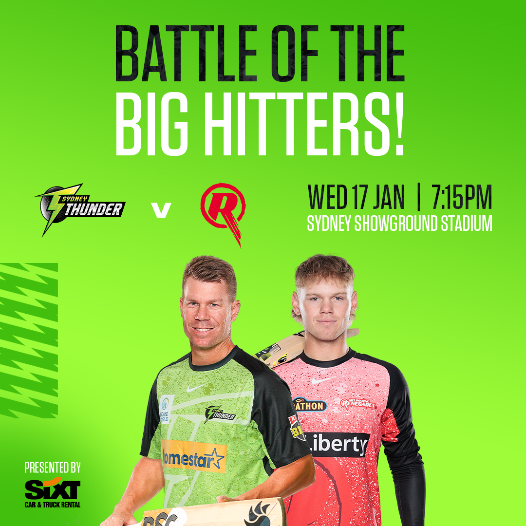 Don't miss David Warner and young gun Jake Fraser-McGurk go head-to-head at Sydney Showground Stadium tomorrow night! 💥 Grab your tickets here: bit.ly/17-JAN #BBL13 #ThunderNation @BBL @FoxCricket #BBL13 homestarfinance.com.au