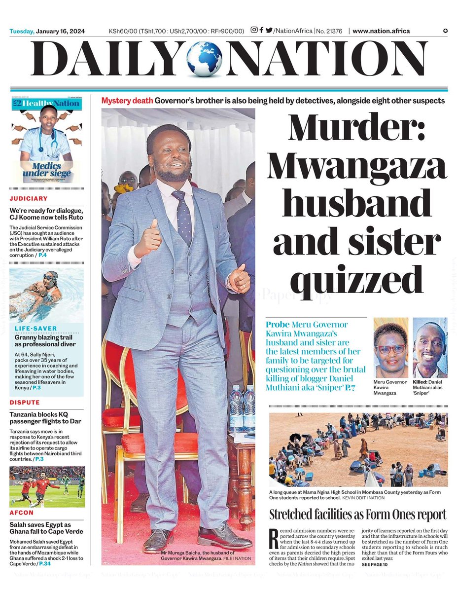 nyanducha's tweet photo. Today's newspaper headlines.

Tuesday, 17th January 2024.

#ePaper #Gazeti #Magazeti #Kenya #CiscoMeraki #UbibotTemperatureHumiditySensors #IoT #VictorockKenya #MillicentOmanga #Ichaweri #Zakayo #TreasurySingleAccount
#Agent47 https://t.co/RTB417RbeX