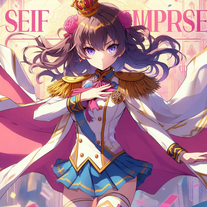 #自己皇帝感 アニメ風美少女で ブラウザの画像生成AIに入れてみたら、なかなか面白いの出してくれた。 こんなんできるんか。ブラウザAI君。