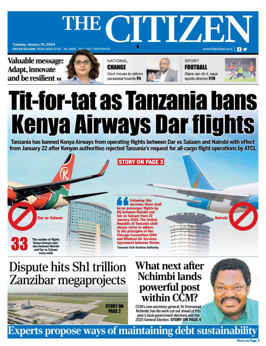 Top headlines this Tuesday, January 16, 2024.

Grab a copy of TheCitizen at any newsstand or online via:

PlayStore - bit.ly/34bty5u 
App store - apple.co/3yxpZUY 

Website -epaper.nation.africa/tz
 egazeti.co.tz

#TheCitizenNews
#empoweringthenation
