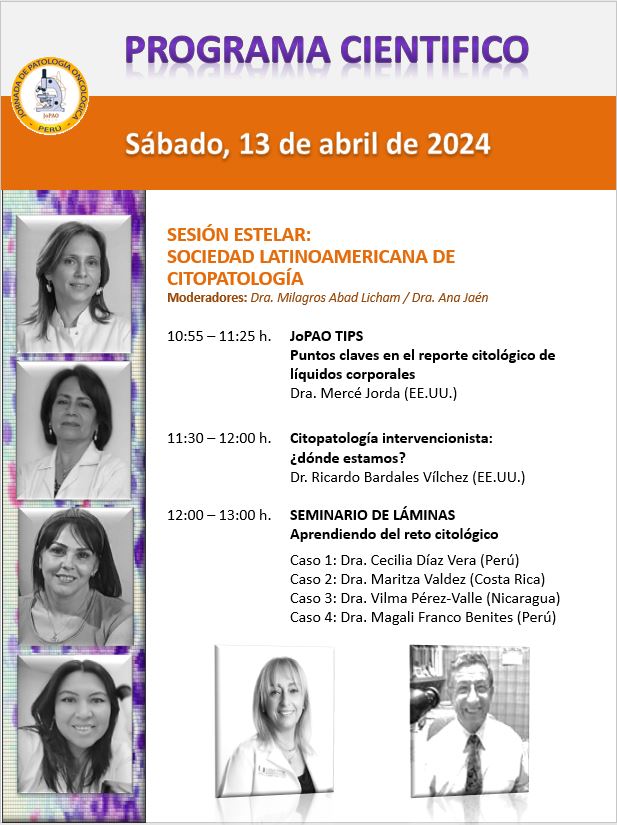 JoPAO Peru (@jopao_peru) on Twitter photo En esta edición la Sesión Estelar estará a cargo de la Sociedad Latinoamericana de Citopatología (SLAC).
¡No te la puedes perder!
Te esperamos en Trujillo-Perú del 11 al 13 de abril de 2024.<a href="/MerceJorda1/">Merce Jorda</a> <a href="/milyabadli/">Milagros Abad-Licham</a> <a href="/MagaliMarcy/">Magali Marcy Franco Benites</a> <a href="/ElsisCg/">Elsa Cristina Guerra</a> <a href="/corinacu16/">Corina Castañeda</a> <a href="/Sandro_CZ/">Sandro Casavilca-Zambrano</a> En esta edición la Sesión Estelar estará a cargo de la Sociedad Latinoamericana de Citopatología (SLAC).
¡No te la puedes perder!
Te esperamos en Trujillo-Perú del 11 al 13 de abril de 2024.<a href="/MerceJorda1/">Merce Jorda</a> <a href="/milyabadli/">Milagros Abad-Licham</a> <a href="/MagaliMarcy/">Magali Marcy Franco Benites</a> <a href="/ElsisCg/">Elsa Cristina Guerra</a> <a href="/corinacu16/">Corina Castañeda</a> <a href="/Sandro_CZ/">Sandro Casavilca-Zambrano</a>