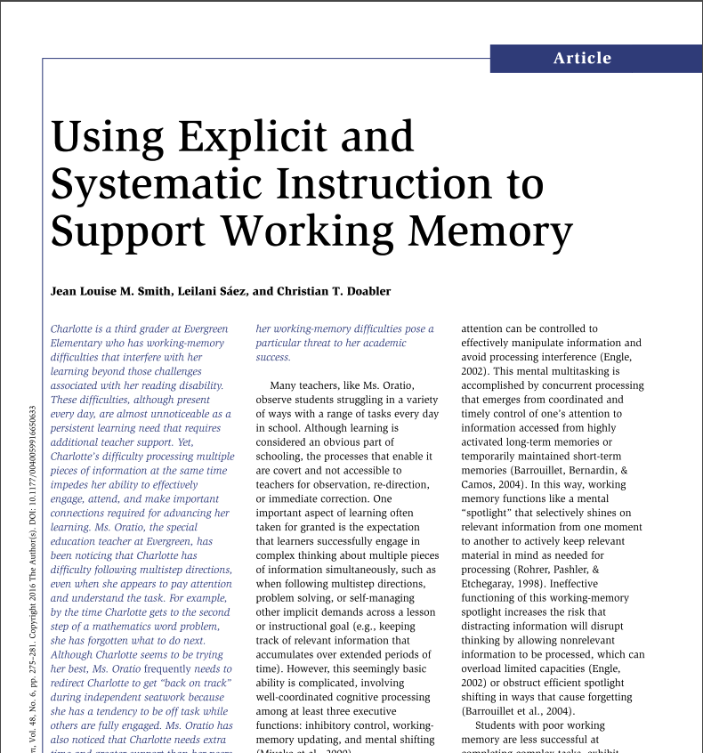 MrZachG's tweet photo. Explicit instruction is useful for gifted students (i.e., speed up the pace) but its roots are in helping students who struggle. This article is great at explaining how explicit instruction supports students with working memory difficulties. https://t.co/rt4sBDjsUh https://t.co/qRgVnERQQM