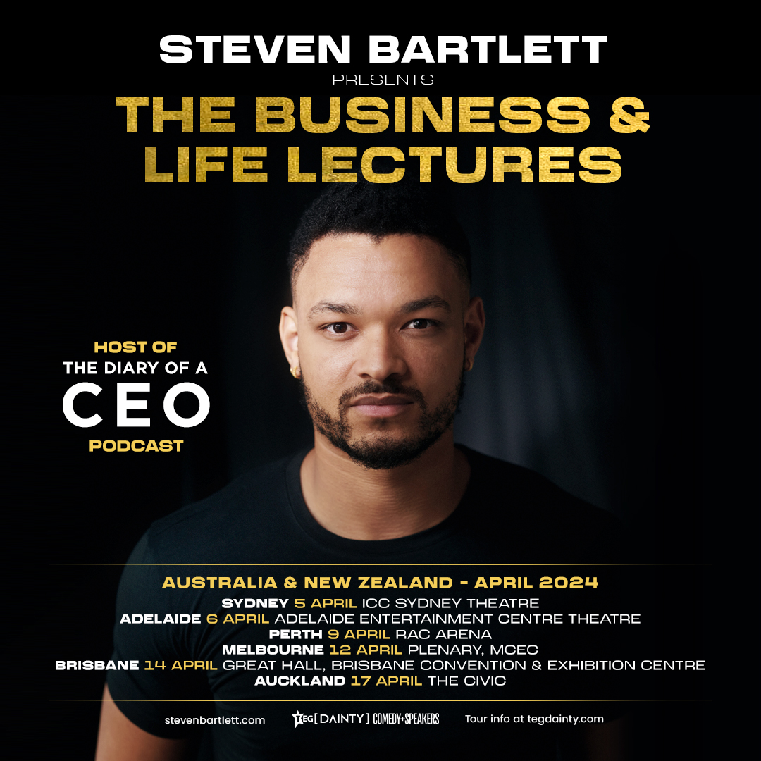 JUST ANNOUNCED: Steve Bartlett is bringing his new live show to Australia & New Zealand in April 2024! 🔗Sign up for pre-sale and further details via bit.ly/Bartlett24