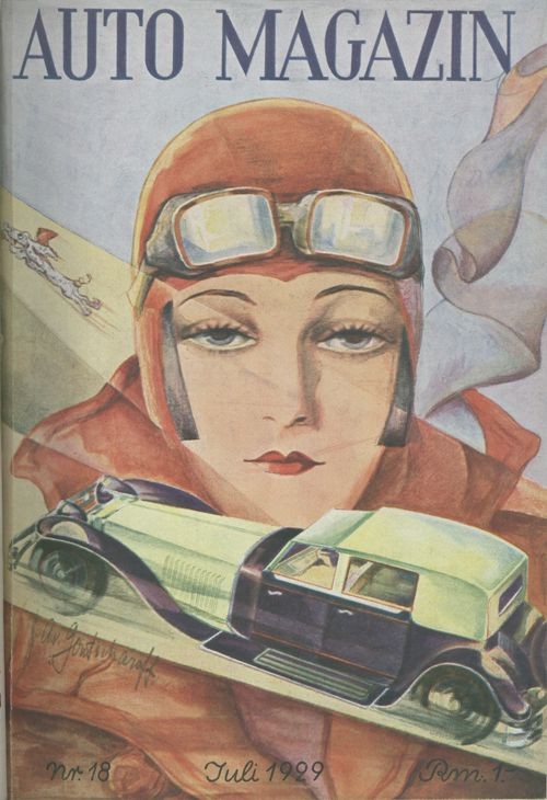 「1920年代ころの車雑誌の表紙。車には全く興味がないけどヴィンテージカーを見かけ」|えれのあのイラスト