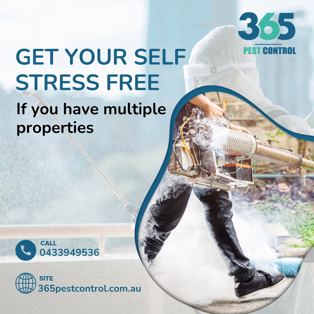 Get your self stress free

if you have multiple properties

Book your Pest control services in on 365 pest control.

Call us today @ 0433949536

Visit us: 365pestcontrol.com.au/pest-solutions…

#pestcontrol #pestcontrolservice #pest #pointcookpestcontrol #pets #antpestcontrol #antcontrol