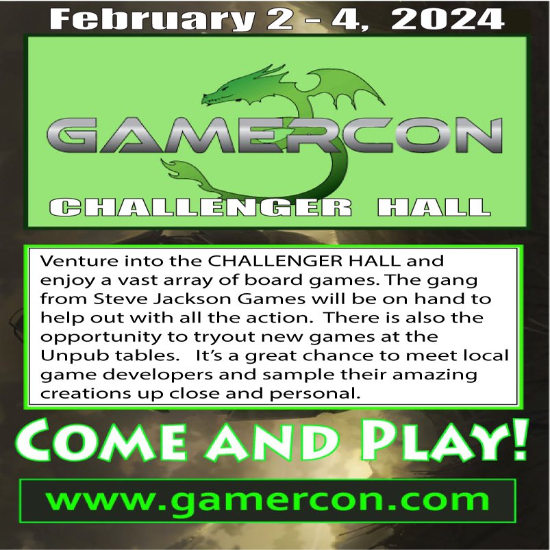 GamerConSD's tweet photo. GamerCon at the Tenth Avenue Arts Center in San Diego is coming soon!  https://t.co/9U4cuNJKRF for tickets.  Gobs of games including table top, miniature action, RPG adventures and classic computer and console gaming.  Here's more details on our board game CHALLENGER HALL. https://t.co/WhfsEhcCJs