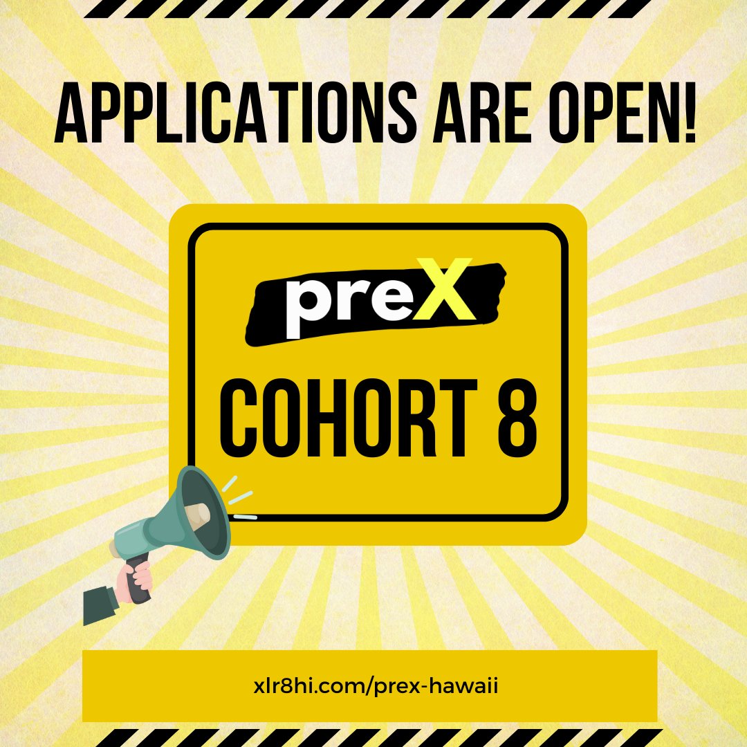 Interested in funding for your #Hawaii business, connecting with like-minded biz owners, &amp; networking with investors &amp; executives? Apply to <a href="/XLR8HI/">XLR8HI</a>'s Cohort 8 preX program! Our 1-month virtual accelerator helps you scale your business. Visit xlr8hi.com/prex-hawaii to apply.