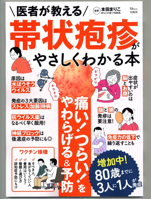 【お仕事】   ムック『医者が教える 帯状疱疹がやさしくわかる本』  のイラストを描かせていただきました〜  監修:本田まりこ 発行:宝島社 (敬称略)  100点超描いてます