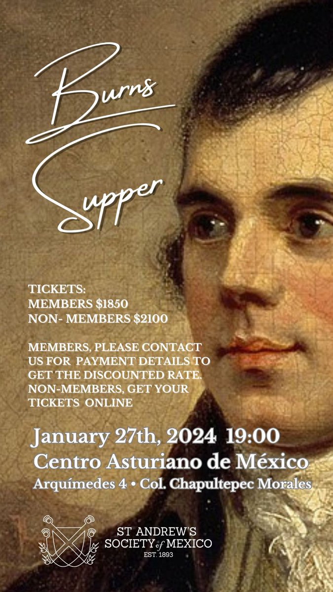 BURNS SUPPER 2024 - LAST CALL! 🔔
Don't miss the opportunity to join this wonderful night and immerse yourself in the rich Scottish culture as we honour the renowned poet Rabbie Burns.

Some tickets still available until 20 January here --> shorturl.at/gpBKY