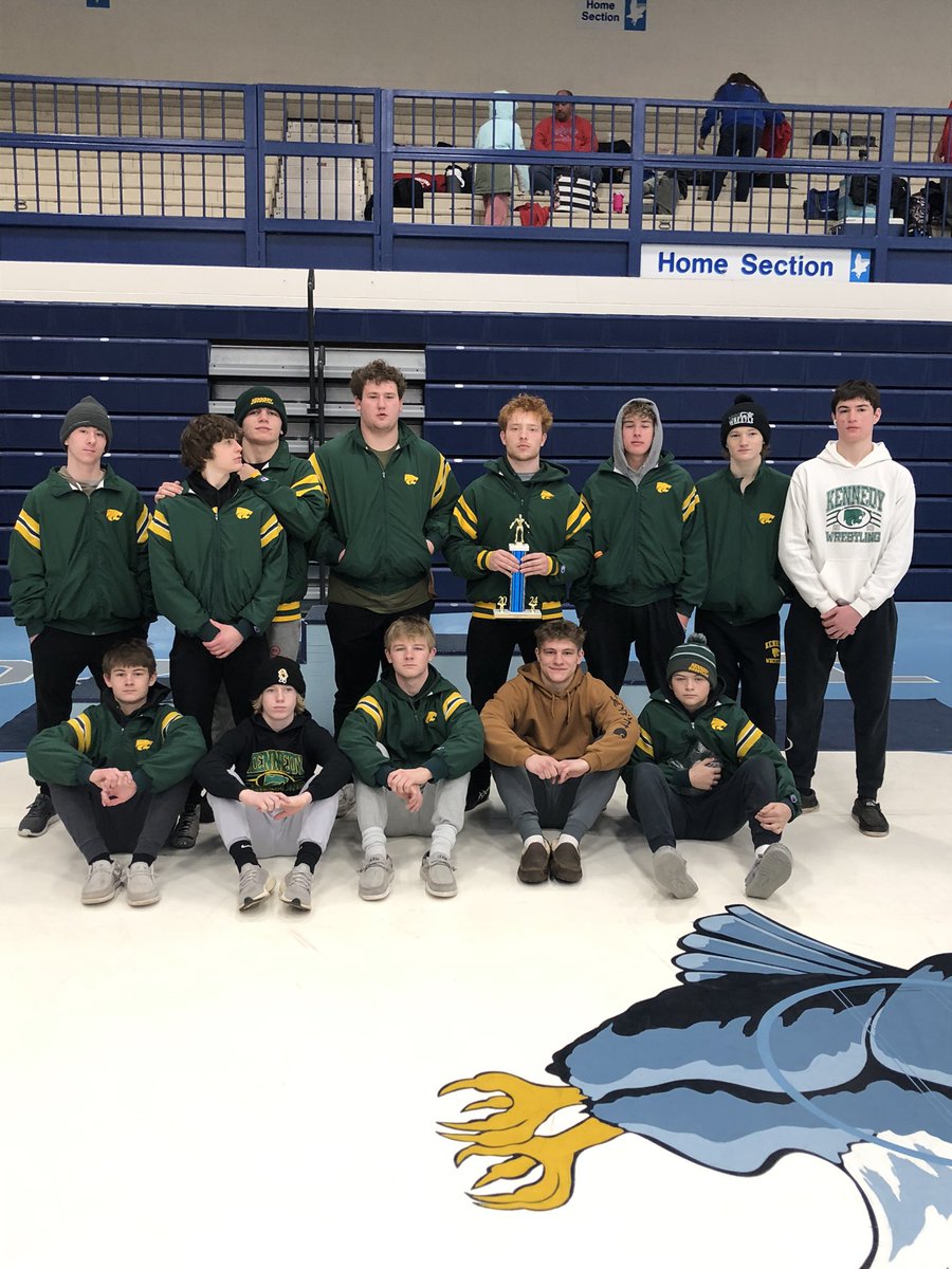JFKwrestle's tweet photo. We are proud of these guys! They all wrestled hard and all made the podium at the J-Hawk Invitational earning a 2nd Place Finish as a team, bringing home a team trophy! @CRCougars https://t.co/IQXgcH2vgz