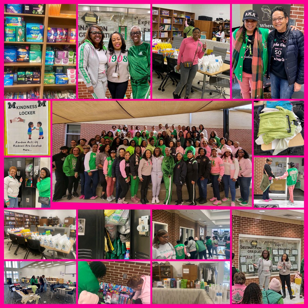 DrKim_Kessinger's tweet photo. But FIRST, we SERVE! Today Southeast Metro Pearls of Purpose impacted @MMS_HCS by donating, organizing &amp; stocking hygiene &amp; laundry products to fill ALL the Kindness Lockers &amp; Family Engagement Room for the remainder of the school year.
#SoaringWithAKA 
#TUNEinSAR
#SMPOPserves https://t.co/o1FdHpeWlO
