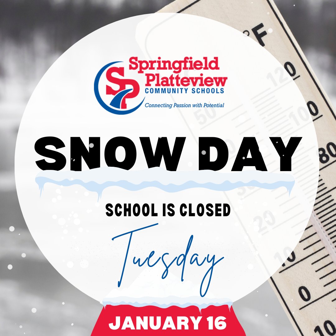 Due to extremely low temperatures and out of an abundance of caution, all schools will be closed on Tuesday, January 16. See email or spcsne.org for more info. Stay safe!