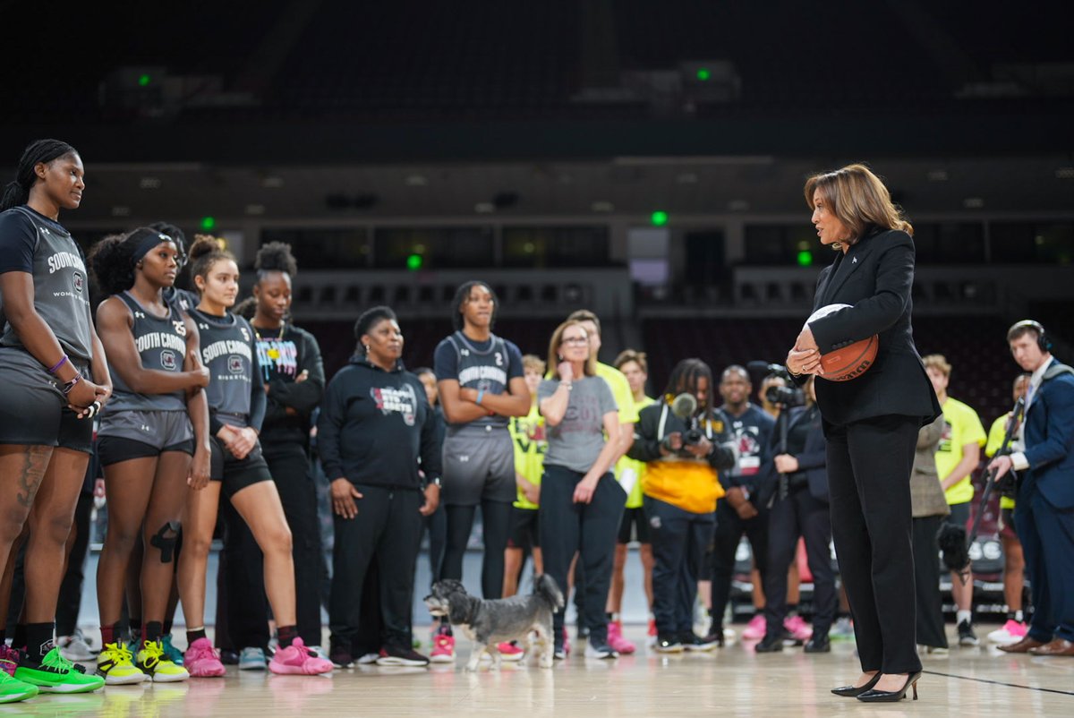 VP46Archive's tweet photo. I am inspired by the passion, drive, and competitive edge of the South Carolina Gamecocks women's basketball team. Thank you for welcoming me to campus today. https://t.co/49JMaNnrdy