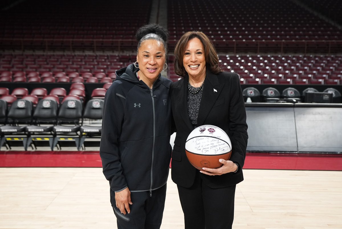 VP46Archive's tweet photo. I am inspired by the passion, drive, and competitive edge of the South Carolina Gamecocks women's basketball team. Thank you for welcoming me to campus today. https://t.co/49JMaNnrdy