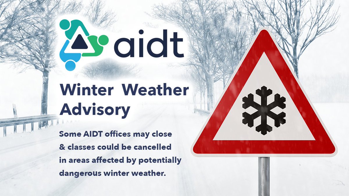 Some AIDT classes & centers may be affected by predicted Winter weather including: Mazda Toyota Manufacturing in Huntsville will be rescheduling Tues. Maintenance & Production assessments. AWTC in Birmingham plans to delay opening until Tuesday 9am. aidt.edu/weather-adviso…