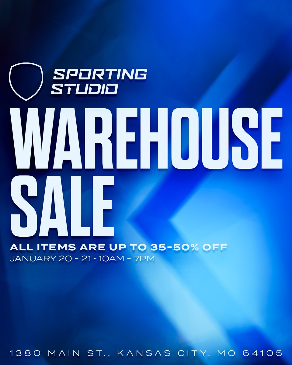 SportingKC's tweet photo. The Warehouse Sale is 🔜
January 20-21: get your hands on gear for up to 35-50% off!
Gear up for 2024 this weekend at https://t.co/ndd5l6KOl3 🛍️ https://t.co/6xYSoaYZkj