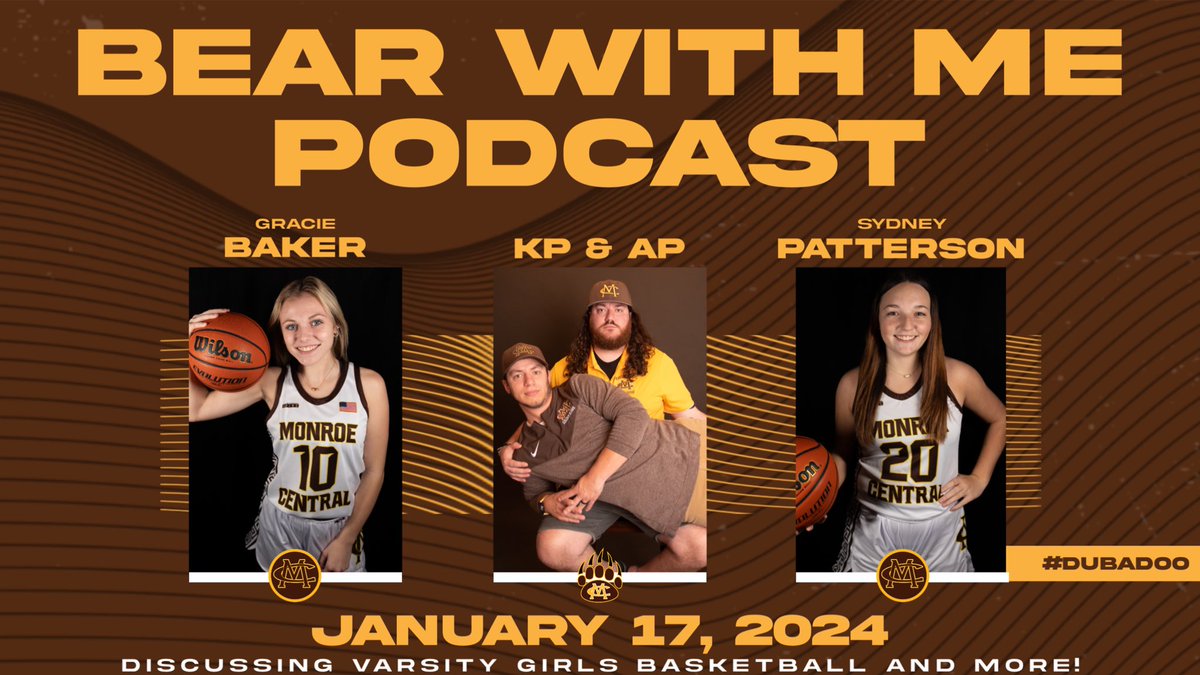 The Bear With Me Podcast with Varsity Girls Basketball players Gracie Baker & Sydney Patterson will be posted on Wednesday morning, 1/17. We will be discussing all things Girls Basketball and more! @MonroeCentralAT @Parky_15 @SydneyP34653101 @Gracie41207969 @MCGoldenBears_