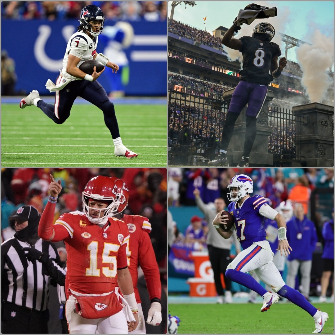 MySportsUpdate's tweet photo. The four remaining quarterbacks in the AFC:

- CJ Stroud
- Lamar Jackson
- Patrick Mahomes
- Josh Allen https://t.co/Shy1kgbtli