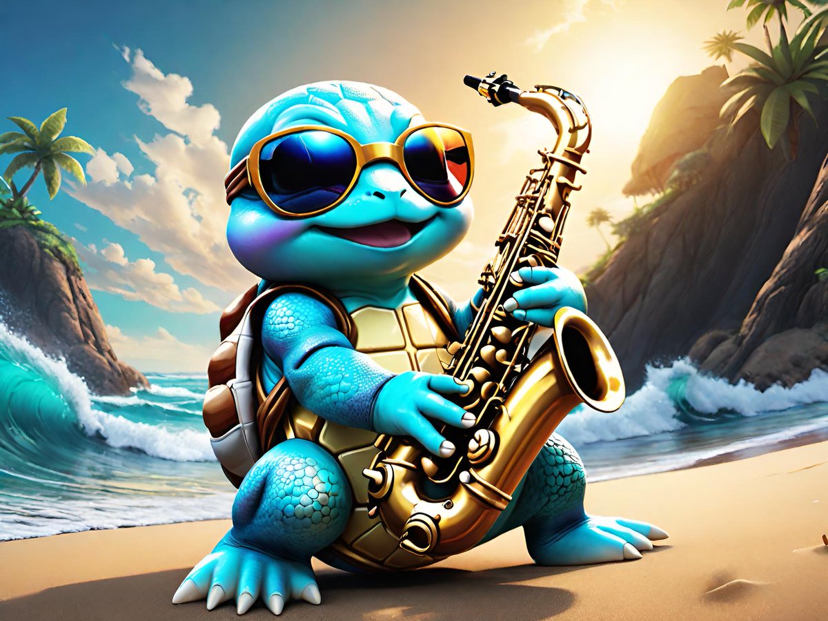 $SAX is enjoying squirtle time on the beach; funny his Sax is louder than the waves. 🌊