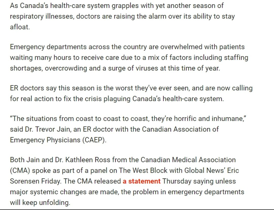 Here is Canada. Up to almost 2 day waittimes in the hospitals now before being seen. The healthcare system is overflowing with the amount of sick patients. This comes as an ER doctor in the UK is reporting almost 4 times as many sick patients in their hospital compared to 2019.