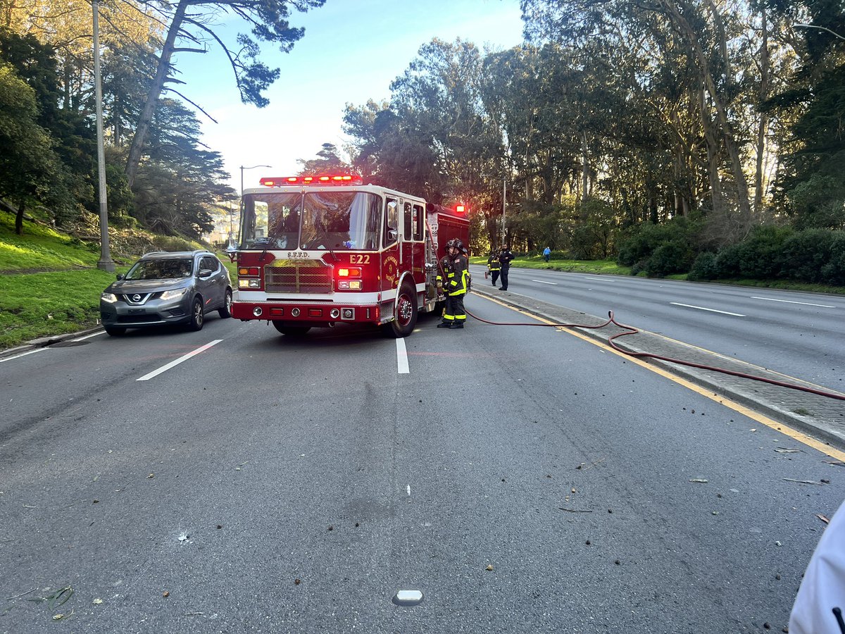 SFFDPIO's tweet photo. UPDATE 

11 OCCUPANTS ARE SAFE 
2 OF WHICH HAVE NON-LIFE THREATENING INJURIES 

#SFFD CLEARING TREE FROM CARS 

UNKNOWN WHEN ROAD WILL REOPEN

LARGE TREE ON 4 CARS NB 19TH AVE  CLOSED 

SB 19TH AVE ONE LANE OPEN AVOID AREA https://t.co/w6NGXZJdxU