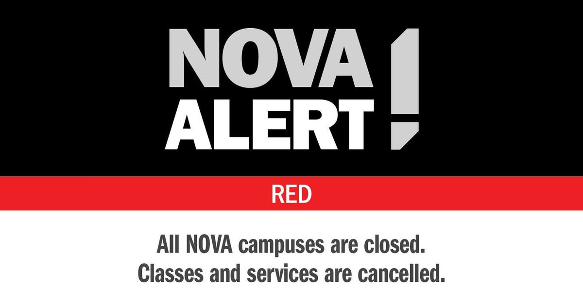 #NOVA will be closed on Tuesday, January 16, due to inclement weather. All classes and services will be cancelled for the day.

Visit nvcc.edu for more details.