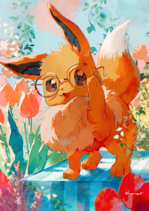 (お題)イーブイモデルのメガネをかけたイーブイ 