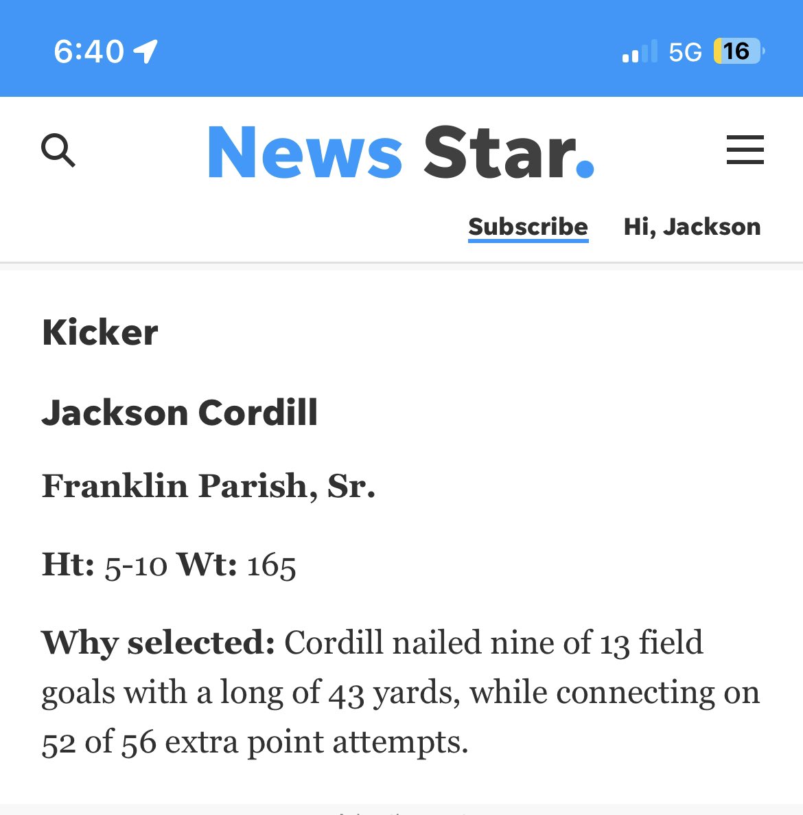 Honored to be selected to the NELA News Star All-Area first team kicker and 2nd team punter. <a href="/austin7emfinger/">Austin Emfinger</a> <a href="/aburnette318/">Adrian Burnette</a> <a href="/football_fphs/">FPHS Football</a>