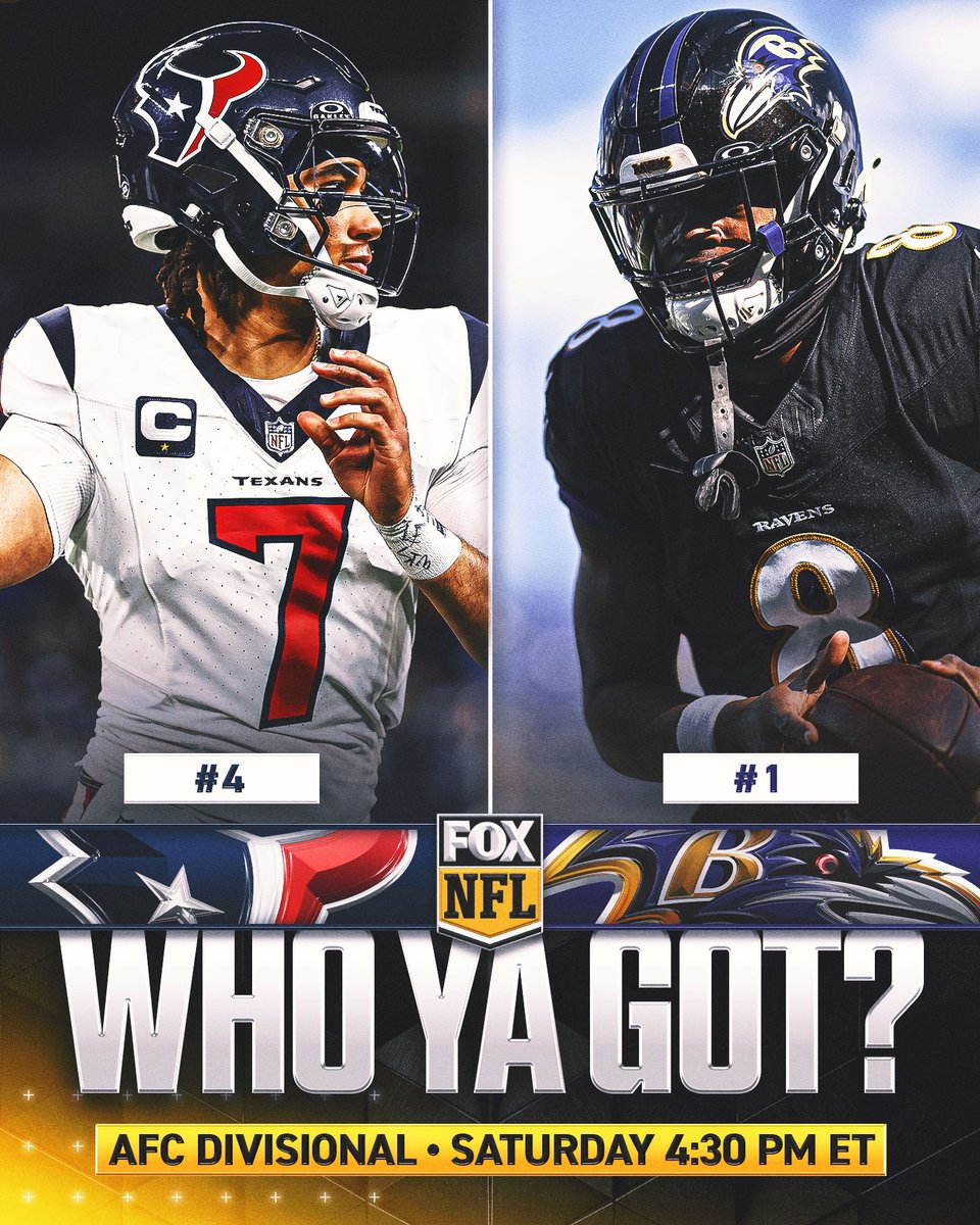 C.J. Stroud vs. Lamar Jackson 👀

The <a href="/HoustonTexans/">Houston Texans</a> will face the <a href="/Ravens/">Baltimore Ravens</a> in Baltimore in the AFC Divisional Round on Saturday 🙌