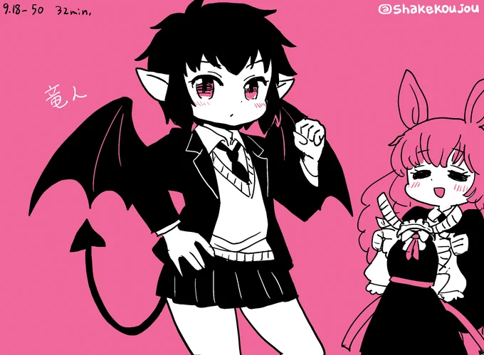 おはようございめゃす。 #起きらくがき   リュウの年だし #辰年なのでドラゴン娘を描く よ!  原作派にとってはもはや懐かしい初期髪型の獄楽希さん(竜人)  アニメは中の人が某メイドのドラゴンさんと一緒でしたね  #セントールの悩み