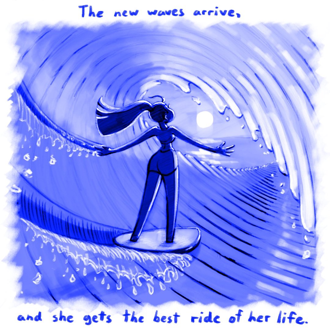 (29/31) blue ink series #girl #surfing #ocean #barrel #blueink #bluepencil #shortstory #story #comic #book #graphicnovel #webcomic #webtoon #originalcharacter #childrensbook #procreate #art #illustration #ink #drawing #beach #surf #jungle #tropical #anime #manga #cartoon