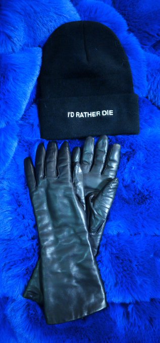 My brand is...  Italian luxury fur-lined lambskin gloves worn with a Nine Inch Nails beanie 👻  (I loathe