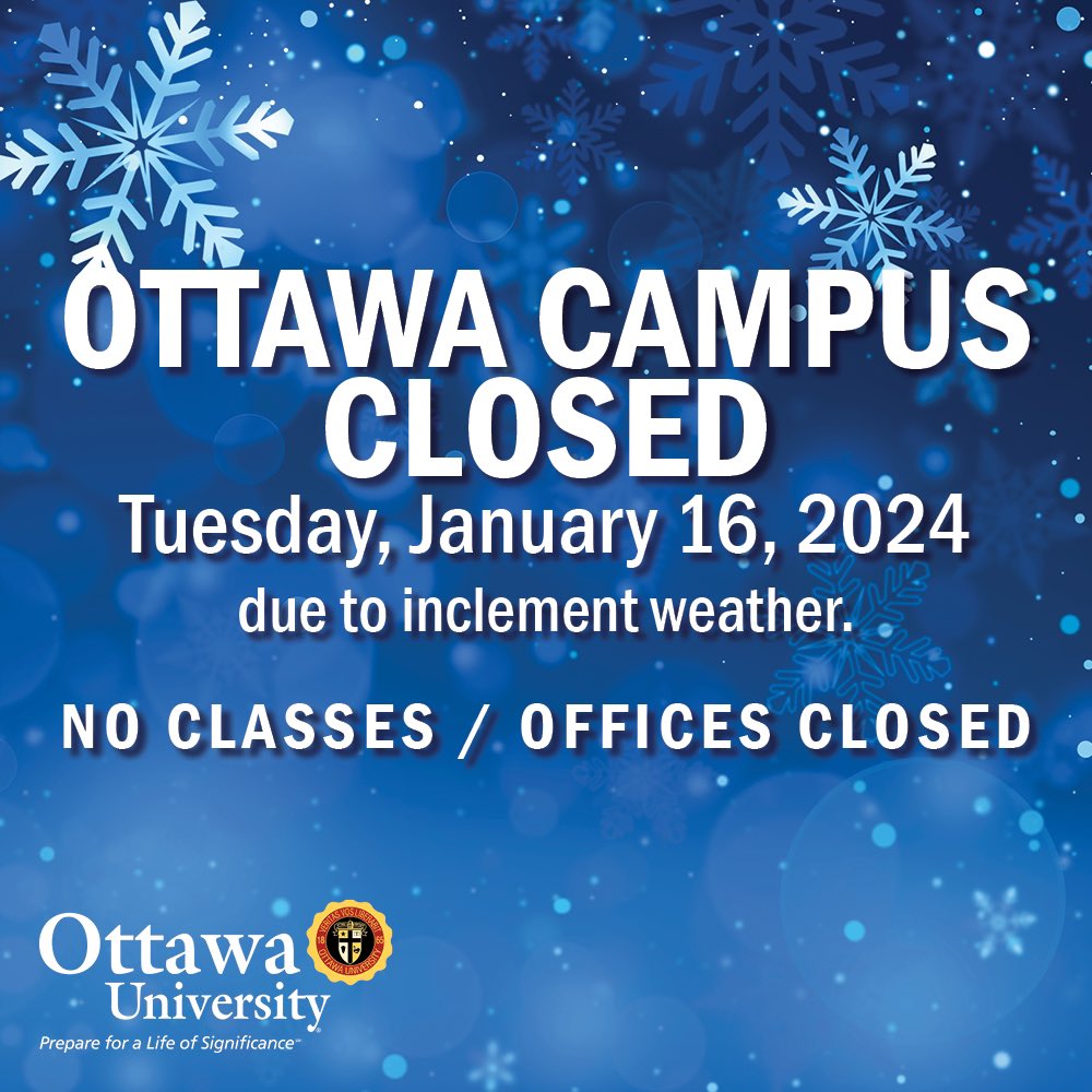 CAMPUS CLOSED: Ottawa, Ks - due to inclement weather, there will be NO classes in Tue., Jan. 16, 2024, and offices will be closed. The Hetrick Bistro will be open with weekend hours for student meals.