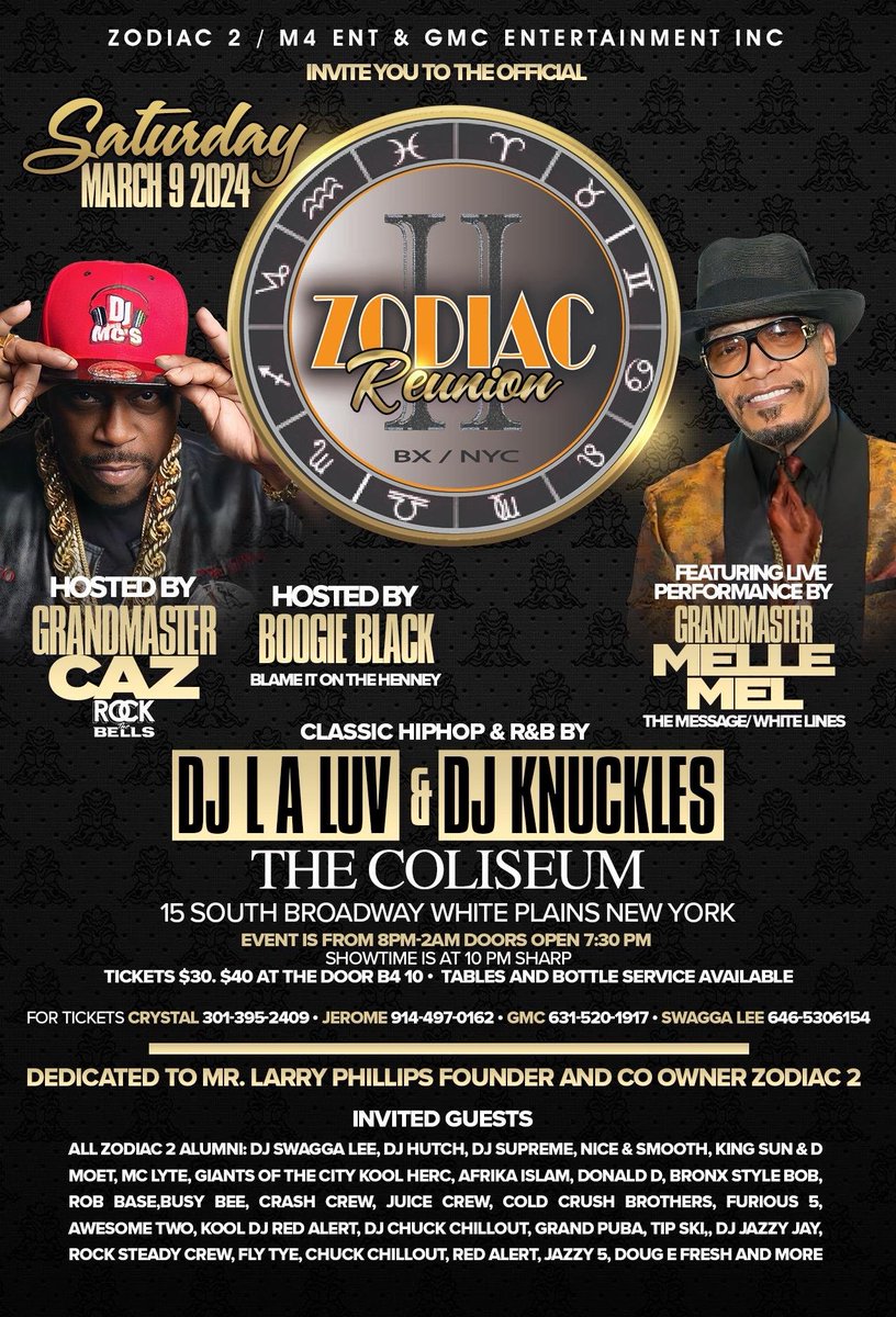 Save the date March 9th The Original Zodiac 2 Reunion.