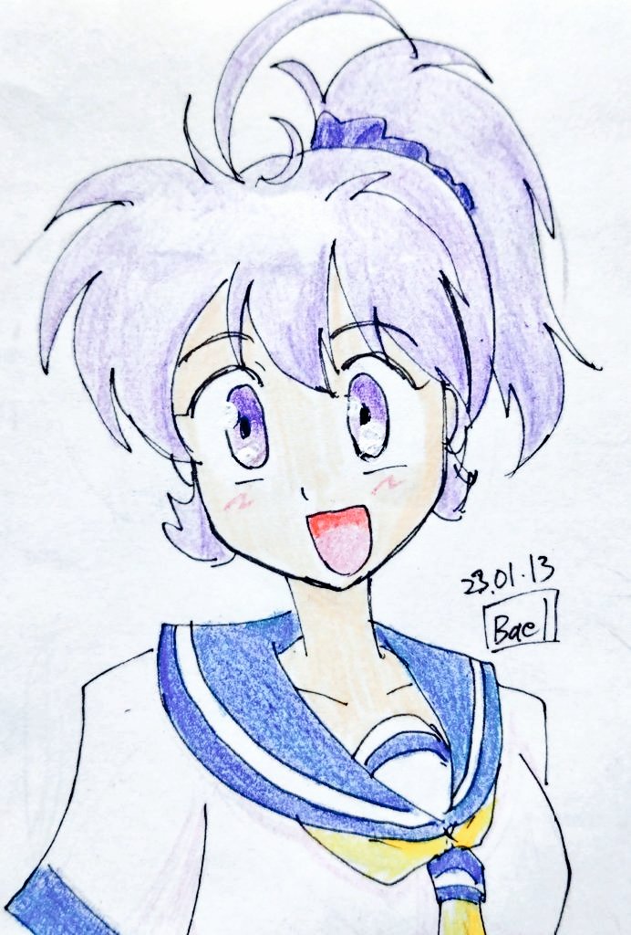 aoba (kancolle) 1girl solo school uniform ponytail purple hair serafuku open mouth  illustration images