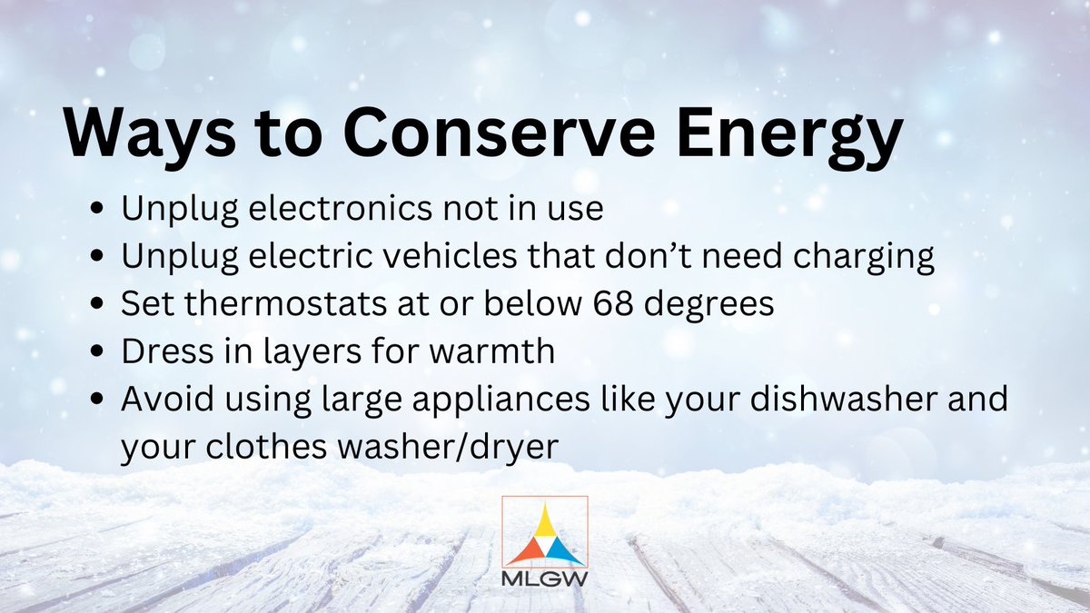 MLGW's tweet photo. Electrical demand is expected to reach an all-time high on Wednesday. #MLGW may ask customers to take conservation measures to help avoid blackouts. We are not asking customers to turn off their heat! Find conservation and energy-saving ideas at https://t.co/pmAlhHrpBb. #MLGWTips https://t.co/5L3vnhu9Cq