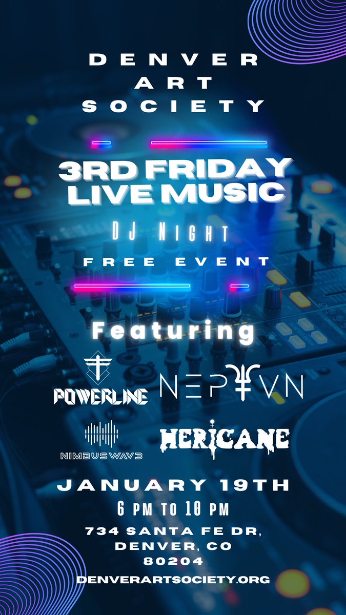 denverart's tweet photo. ⛄️ Warm up with us at Third Friday on Jan 19!

Music from 6 PM to 10 PM... Powerline, Neptvn, Hericane, nimbus.wave! Free

#thirdfriday #denver https://t.co/CV5plvd5tB