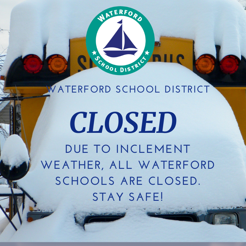 Due to icy and unsafe secondary road conditions and predicted extreme low temperatures, all Waterford School District schools and facilities will be CLOSED tomorrow, Tuesday, January 16, 2024. For the most up-to-date information, visit wsdmi.org.