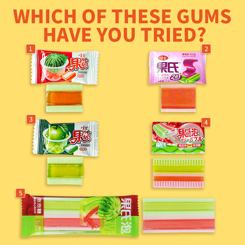How many of these fruit bubble gums have you tasted? Let us know in the comments.

#bubblegum #jellycandy #fruitgum #fruity #assorted #strawberry #watermelon #apple #chewinggum #candyfactory