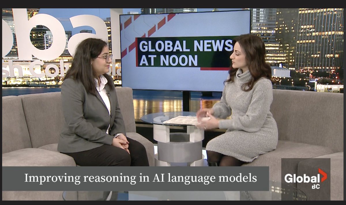 Thrilled to announce my live appearance on @GlobalBC yesterday, where I had an engaging conversation with @JenPalmaGlobal on my work in diversifying representation and reasoning in AI! Huge thanks to @VeredShwartz and @Alex_Walls_ @UBCNews for this incredible opportunity!✨