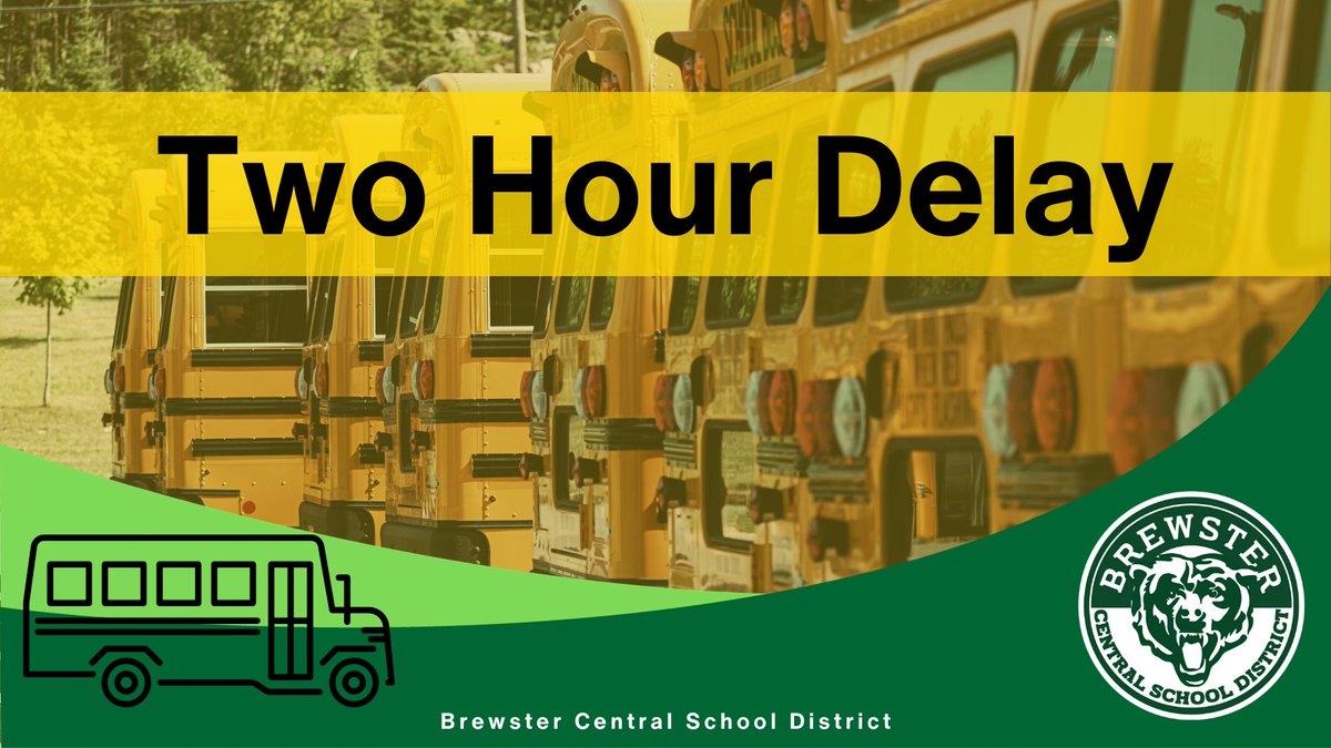 brewsterschools's tweet image. Due to the weather, all Brewster Central School District schools are on a two-hour delay for tomorrow, Tuesday, January 16th, 2024. 

School bus pickup times will be exactly 2 hours later than normal.