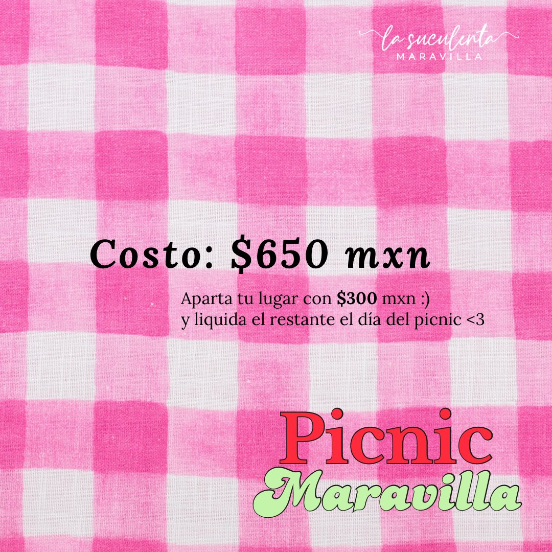 LSMaravilla's tweet photo. ¡Picnic Maravilla! 💕
Nos da mucha emoción contarles que nuestro primer taller del año será dedicado al #selflove 🫶
Vengan a pasar una tarde increíble en el Bosque de Chapultepec y aprendan a realizar un bouquet de suculentas.💘
Ven solit@ o trae a tu persona especial 😊🙌 https://t.co/gEYjRRhHoy