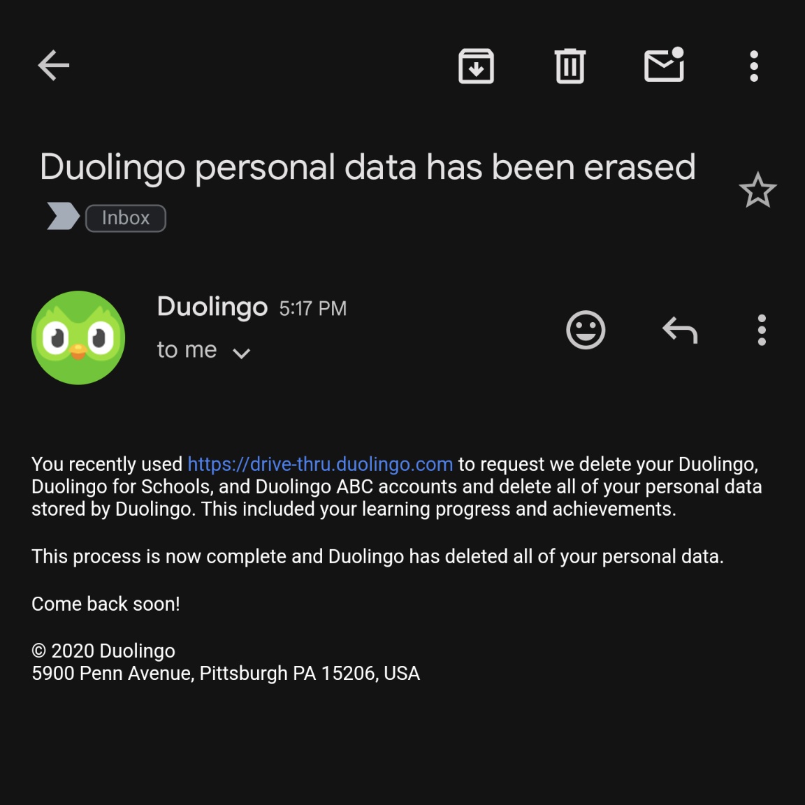 'Come back soon!' No @duolingo... I won't be back. Unless you quit it with the AI bullshit and let people do the work.