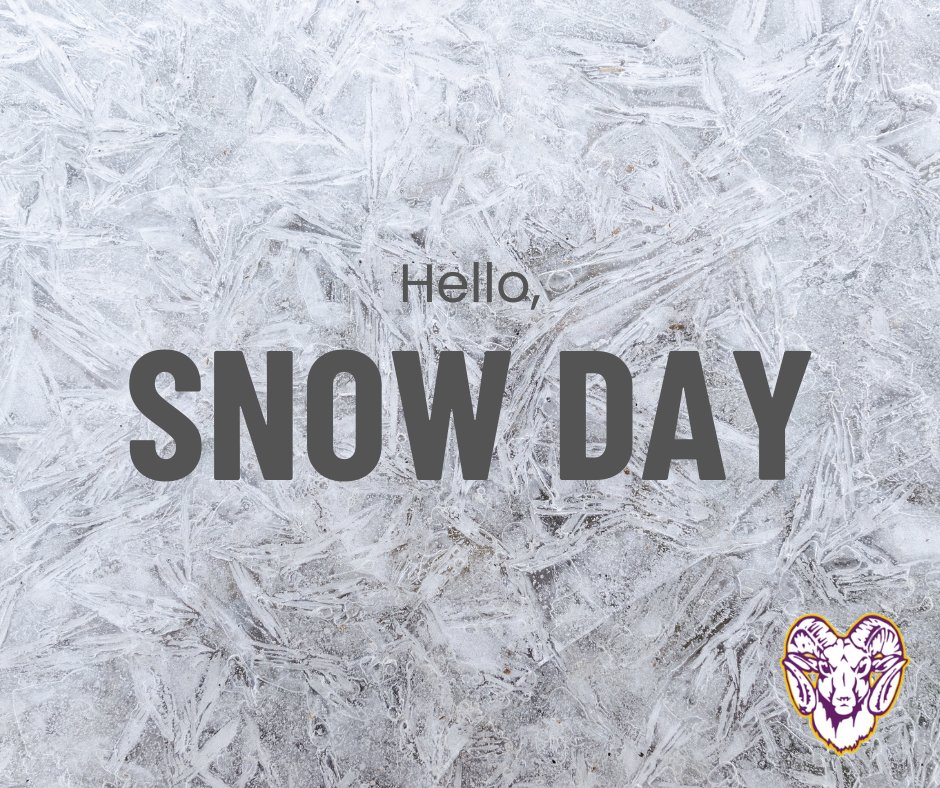 Due to inclement weather conditions, school has been canceled for all students, district-wide, tomorrow, Tuesday, January 16, 2024. Decisions regarding after school activities will be made by 1:00 PM. Staff should follow Code 2 procedures.

Stay safe and have a great day.