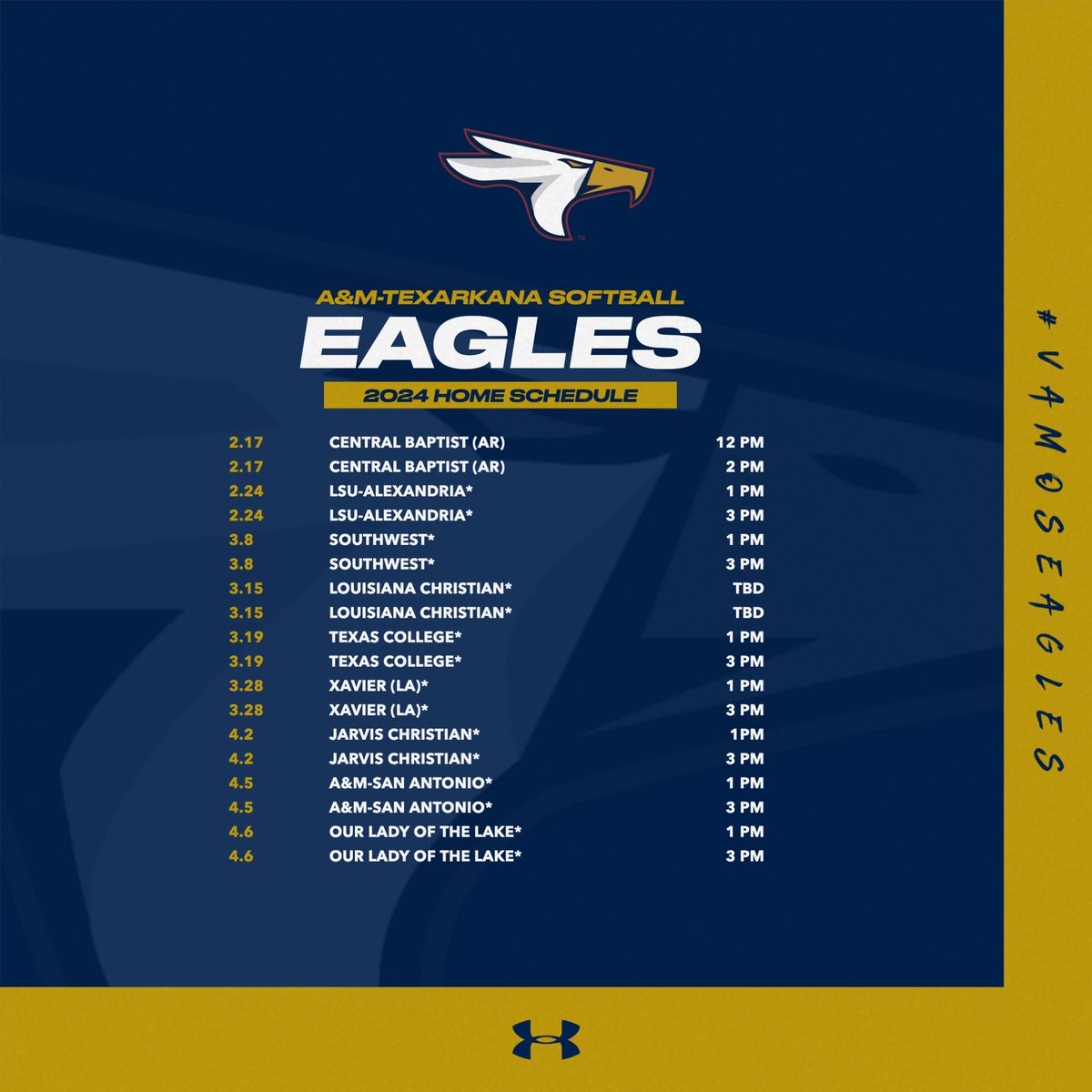 TAMUT_Athletics's tweet photo. 🥎 Almost time to hit the dirt!! Mark these home dates on your calendar and join us at Bramlett Field this season!! 

FULL SCHEDULE ⤵️
https://t.co/VY2zt9UPwy

#VamosEagles https://t.co/K6wFJsbMw8