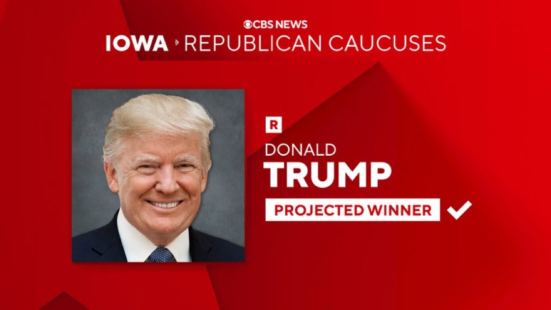 🚨#BREAKING: CBS, CNN, FOX, NBC, and The New York Times have projected and declared Donald J. Trump as the winner of the 2024 Iowa Republican Caucus.