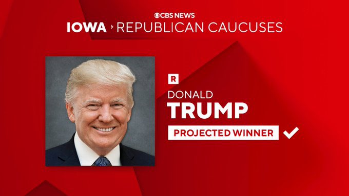Donald Trump remporte les caucus du Parti républicain de l'État de l'Iowa, selon CBS News et d'autres chaînes d'information. #Élections2020 #IowaCaucus